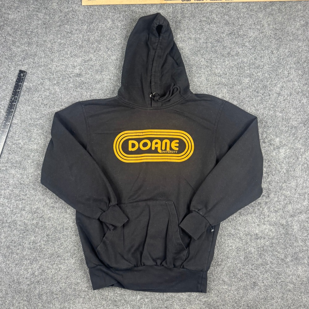 MV Sport Hoodie Mens Size M Black Doane University Graphic Logo Pullover Fair